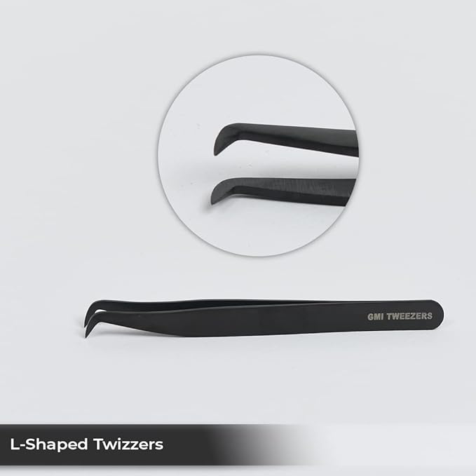 Professional Eyelash Extension Tweezers - Stainless Steel Eyelash Extension Kit - Pack of 2 Eyelashes Extension Tweezers – Lash Tweezers for Eyelash Extensions - False Eyelash Applicator tool. (Black)