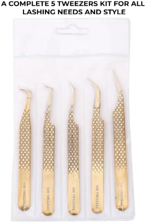 Fiber Tip Lash Tweezers For Eyelash Extension Tweezers Professional - Gold