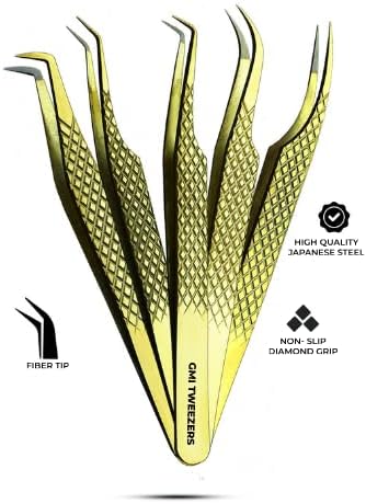 Fiber Tip Lash Tweezers For Eyelash Extension Tweezers Professional - Gold