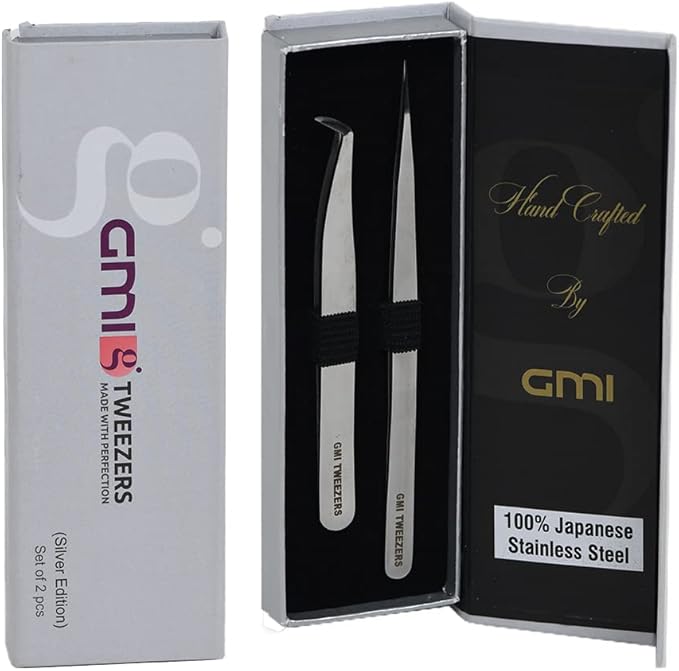 Professional Eyelash Extension Tweezers - Stainless Steel Eyelash Extension Kit - Pack of 2 Eyelashes Extension Tweezers – Lash Tweezers for Eyelash Extensions - False Eyelash Applicator tool. (Silver)