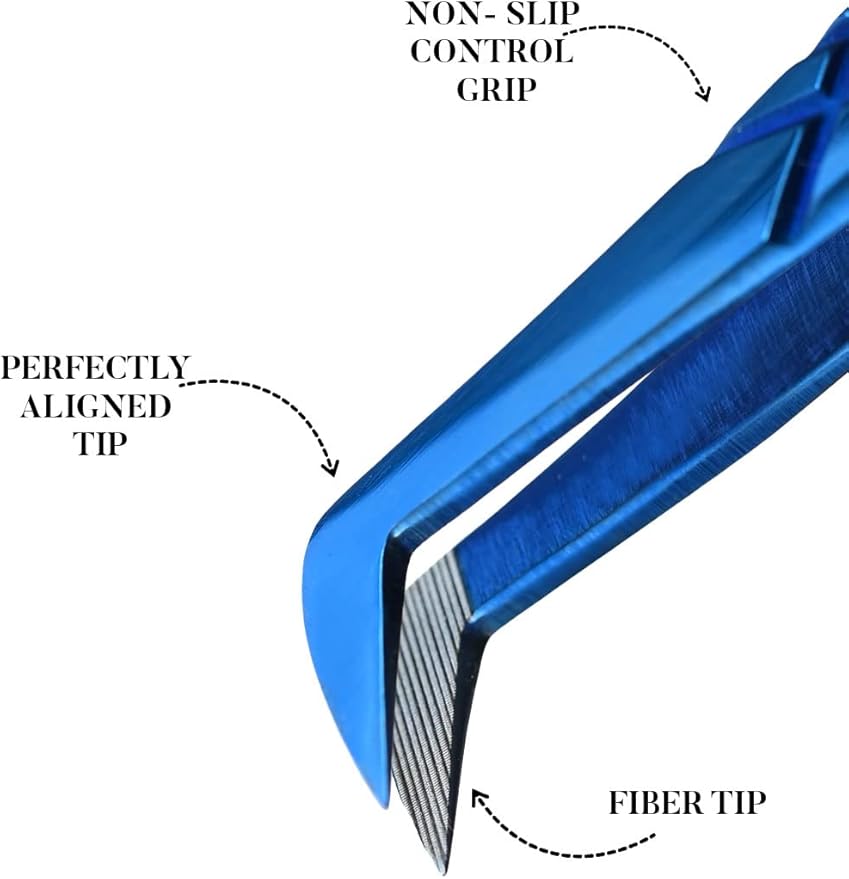 Fiber Tip Lash Tweezer For Eyelash Extension Tweezers Professional. (Blue Plasma)