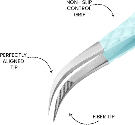 Fiber Tip Lash Tweezers- Pack of 3 Eyelash Extension Tweezers Professional- Lash Tweezers. (Apple Green)