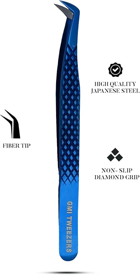 Fiber Tip Lash Tweezer For Eyelash Extension Tweezers Professional. (Blue Plasma)
