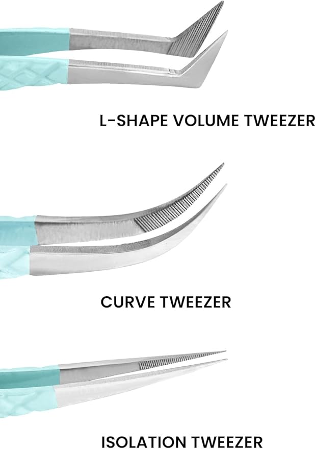 Fiber Tip Lash Tweezers- Pack of 3 Eyelash Extension Tweezers Professional- Lash Tweezers. (Apple Green)