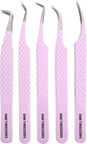 GMI Lash Tweezers - Set of 5 Stainless Steel Eyelash Extension Tweezers - Multipurpose for Individual Extensions (Pink)