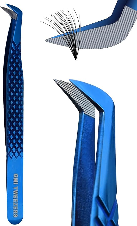 Fiber Tip Lash Tweezer For Eyelash Extension Tweezers Professional. (Blue Plasma)