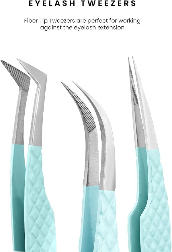 Fiber Tip Lash Tweezers- Pack of 3 Eyelash Extension Tweezers Professional- Lash Tweezers. (Apple Green)
