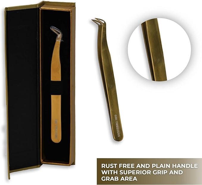 yelash Extension Tweezers - Stainless Steel Eyelash extension Tweezer - Eyelash extension kit for volume - False Eyelash Applicator tool - L-Shaped (Boot) - Golden