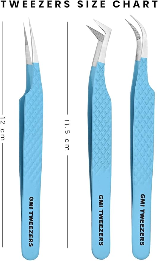 Pack of 3 Professional Fiber Tip Lash Tweezers – Precision Eyelash Extension Tweezers (FIROZI)
