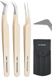 Fiber Tip Lash Tweezers- Pack of 3 Eyelash Extension Tweezers Professional- Lash Tweezers. (Light Nude)