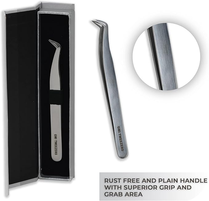 GMI TWEEZERS Eyelash Extension Tweezers - Stainless Steel - L-Shaped (Boot) - Silver