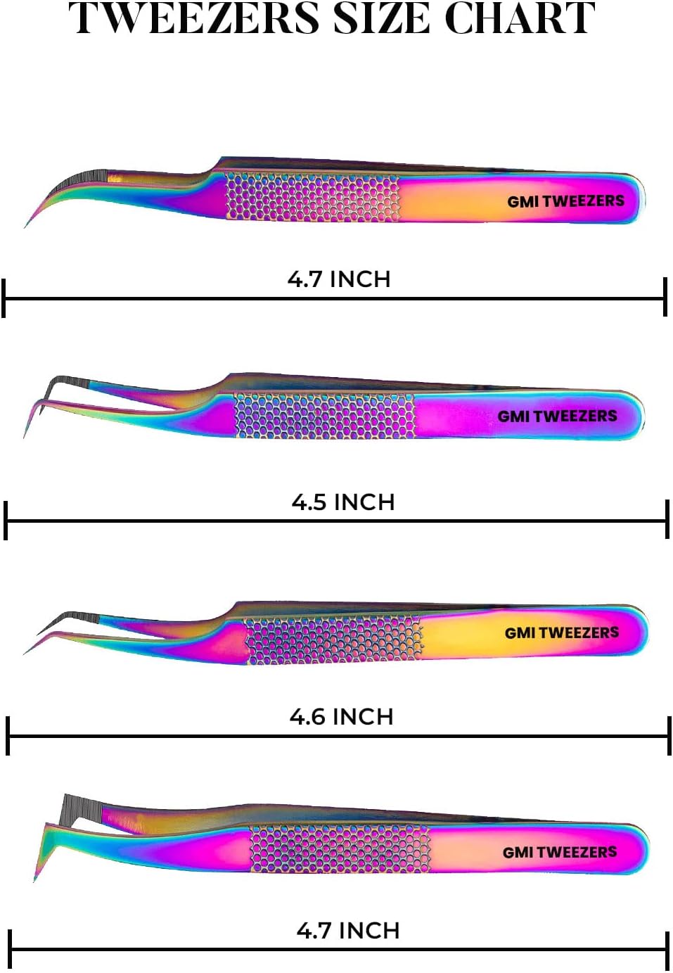 Fiber Tip Lash Tweezers- Pack of 4 Eyelash Extension Tweezers Professional- Lash Tweezers - Multicolor