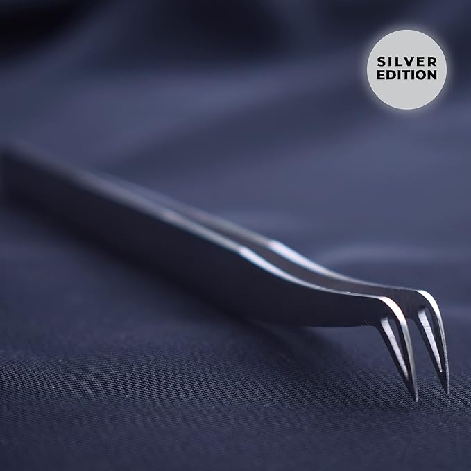 GMI TWEEZERS Eyelash Extension Tweezers - Stainless Steel - L-Shaped (Boot) - Silver
