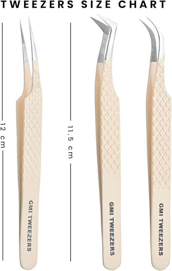 Fiber Tip Lash Tweezers- Pack of 3 Eyelash Extension Tweezers Professional- Lash Tweezers. (Light Nude)
