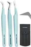 Fiber Tip Lash Tweezers- Pack of 3 Eyelash Extension Tweezers Professional- Lash Tweezers. (Apple Green)