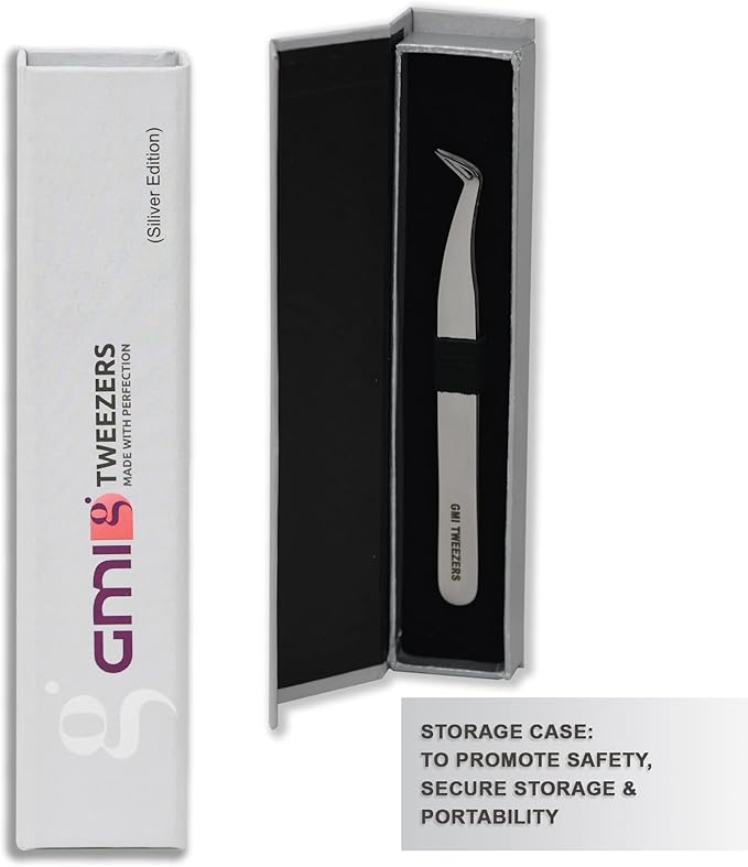 GMI TWEEZERS Eyelash Extension Tweezers - Stainless Steel - L-Shaped (Boot) - Silver