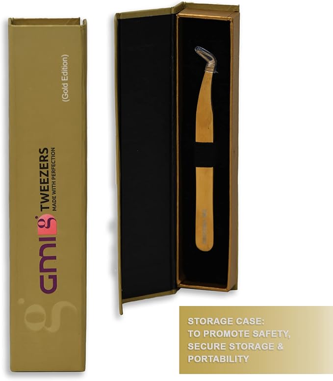 yelash Extension Tweezers - Stainless Steel Eyelash extension Tweezer - Eyelash extension kit for volume - False Eyelash Applicator tool - L-Shaped (Boot) - Golden