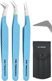 Pack of 3 Professional Fiber Tip Lash Tweezers – Precision Eyelash Extension Tweezers (FIROZI)