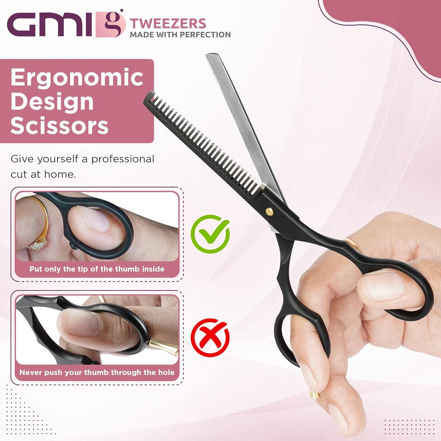 GMI-TWEEZERS™-Hair Cutting Scissors for Professionals, and Home Use -Professional Barber Scissors-Hair Scissors for Men and Women-Thinning Shears for Hair Cutting Set-Pack of 2 (Black)
