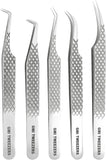 GMI Lash Tweezers - Set of 5 Eyelash Tweezers - Stainless Steel Eyelash Extension Tweezers - Multipurpose Lash Tweezers for Eyelash Extensions for Individual (Silver)