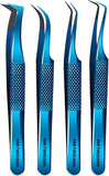 GMI Lash Tweezers – Pack of 4 Stainless Steel Fiber Tip Eyelash Extension Tweezers