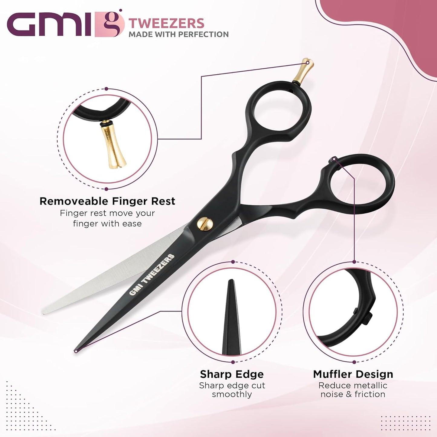 GMI-TWEEZERS™-Hair Cutting Scissors for Professionals, and Home Use -Professional Barber Scissors-Hair Scissors for Men and Women-Thinning Shears for Hair Cutting Set-Pack of 2 (Black)