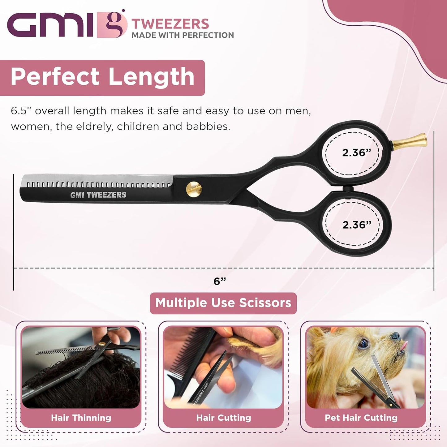 GMI-TWEEZERS™-Hair Cutting Scissors for Professionals, and Home Use -Professional Barber Scissors-Hair Scissors for Men and Women-Thinning Shears for Hair Cutting Set-Pack of 2 (Black)