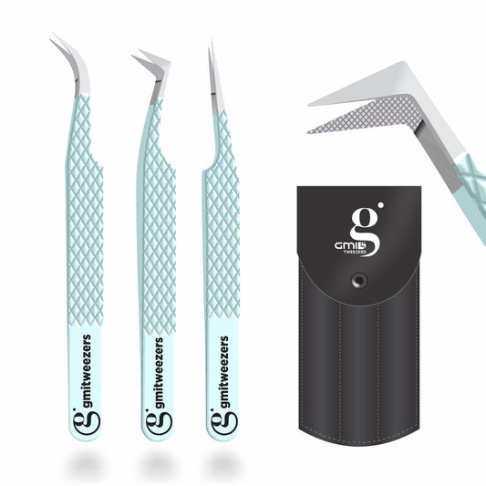 Fiber Tip Lash Tweezers- Pack of 3 Eyelash Extension Tweezers Professional- Lash Tweezers. (Apple Green)