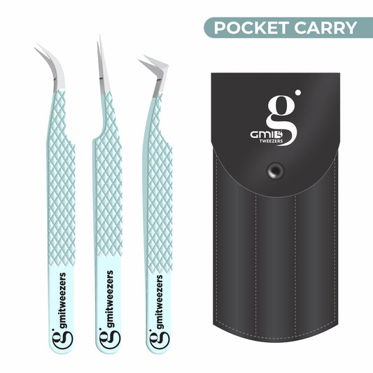 Fiber Tip Lash Tweezers- Pack of 3 Eyelash Extension Tweezers Professional- Lash Tweezers. (Apple Green)
