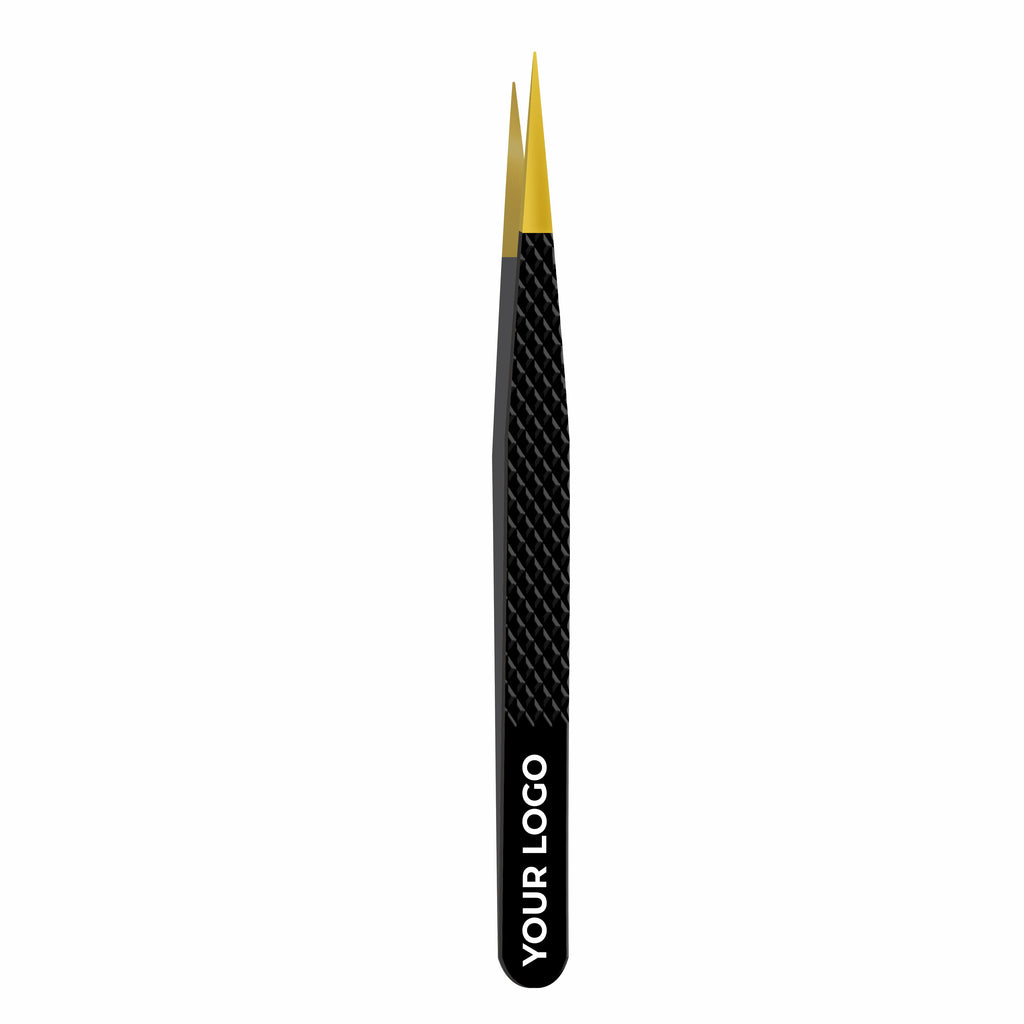 Pack of 2 Fiber Tip Lash Tweezers – Professional Eyelash Extension Tools (Gold Tip & Black)