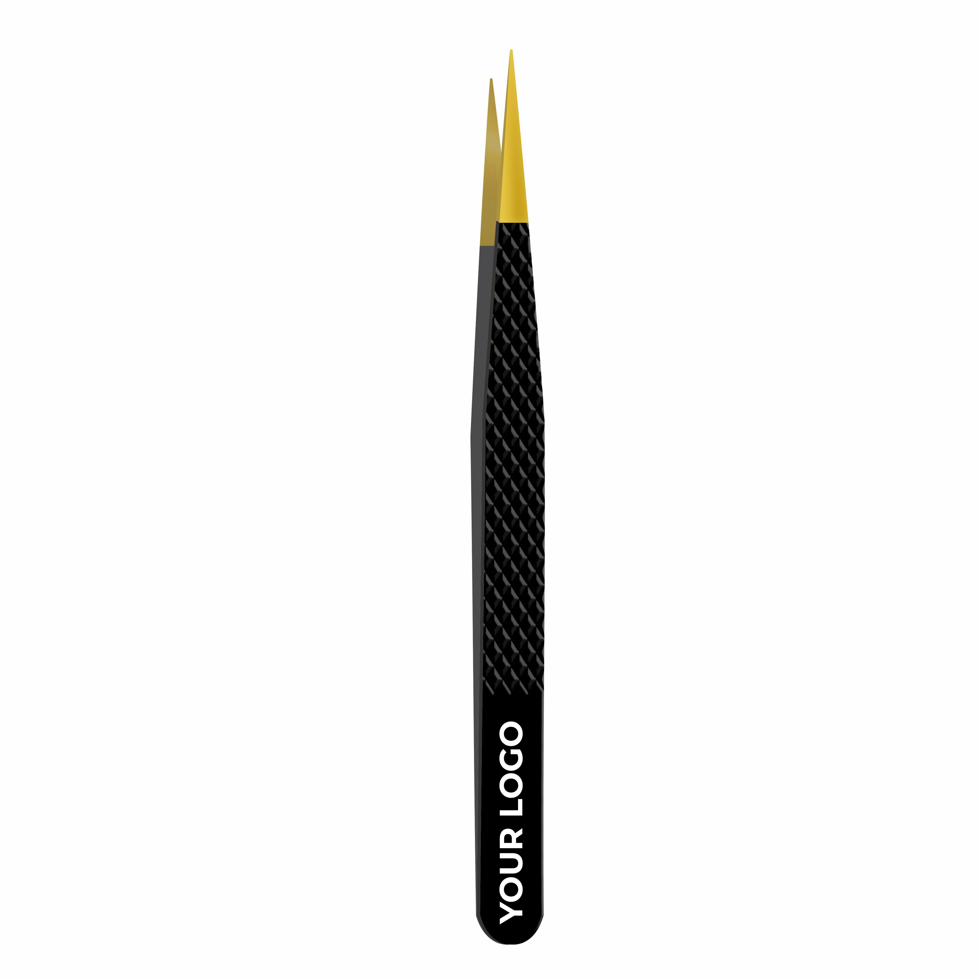 Pack of 2 Fiber Tip Lash Tweezers – Professional Eyelash Extension Tools (Gold Tip & Black)