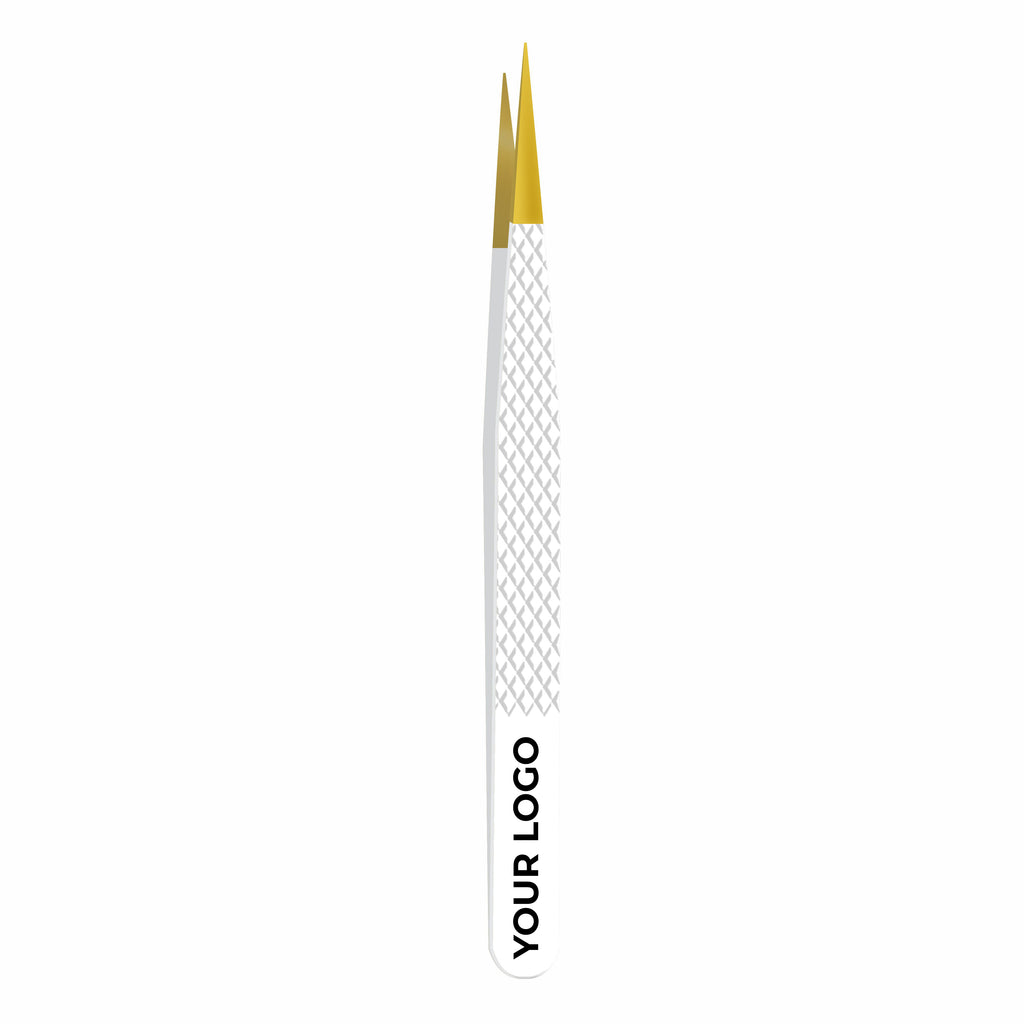 Pack of 2 Fiber Tip Lash Tweezers – Professional Eyelash Extension Tools (Gold Tip & White)