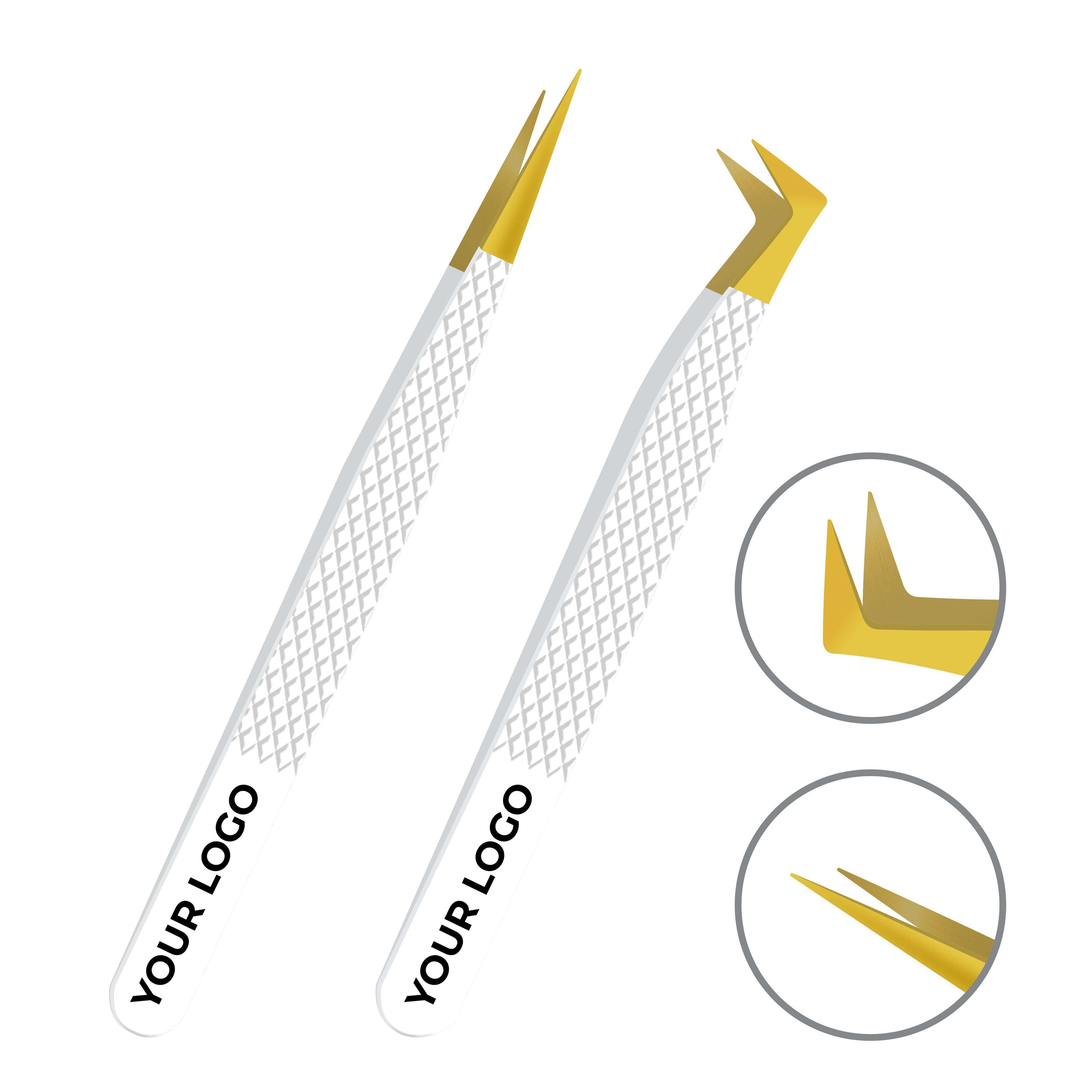 Pack of 2 Fiber Tip Lash Tweezers – Professional Eyelash Extension Tools (Gold Tip & White)