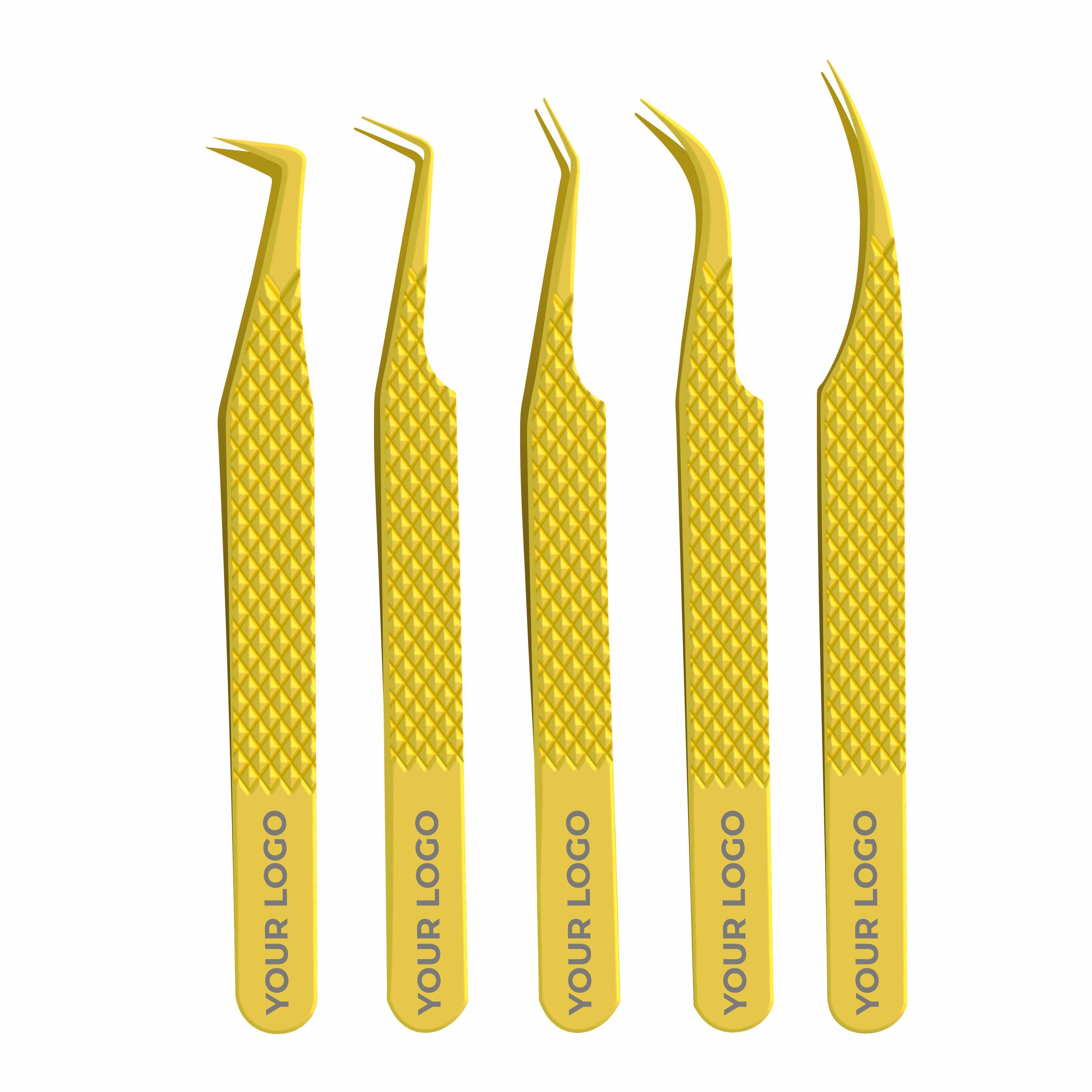 Non Fiber Tip Lash Tweezers For Eyelash Extension Tweezers Professional - Gold