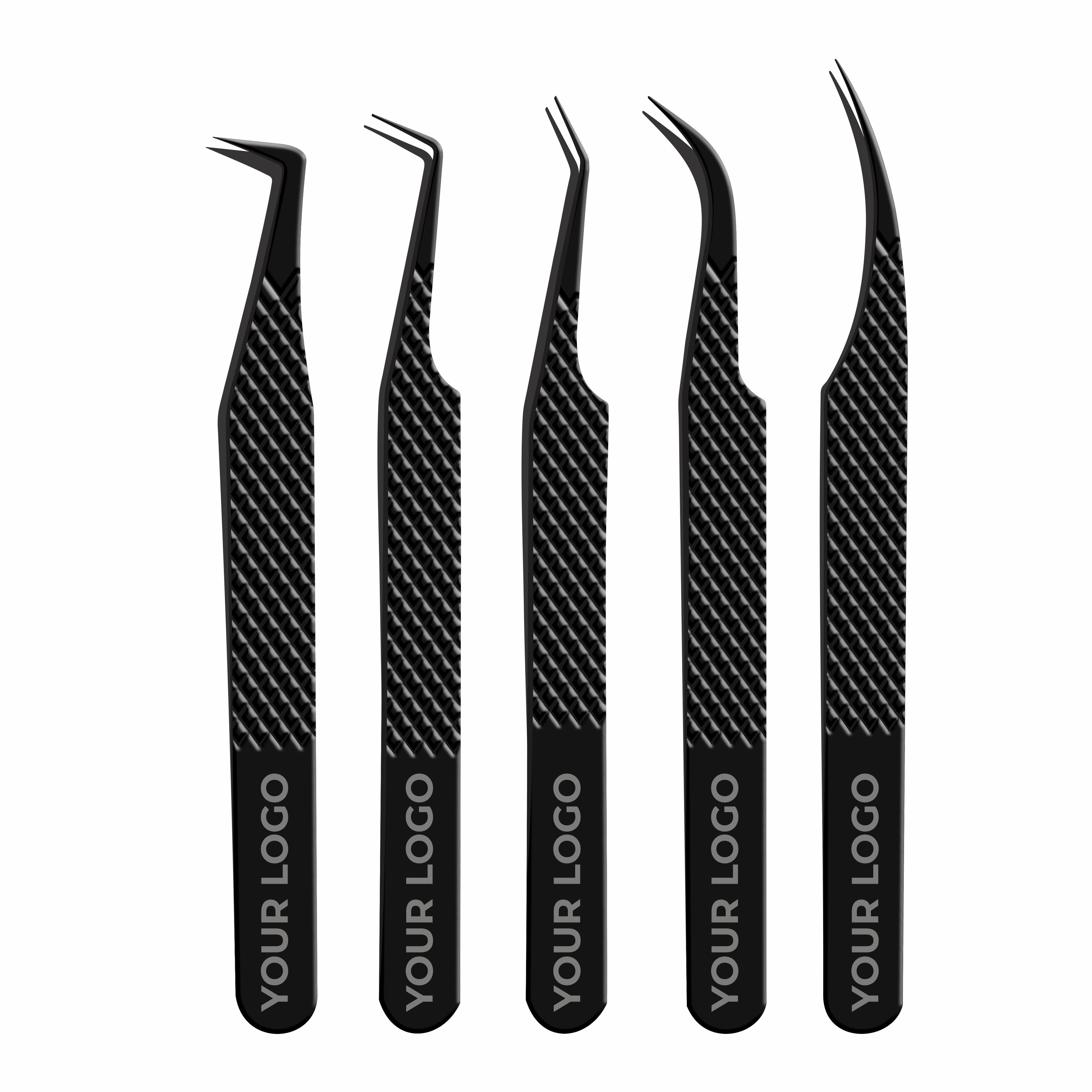 Non Fiber Tip Lash Tweezers For Eyelash Extension Tweezers Professional - Black