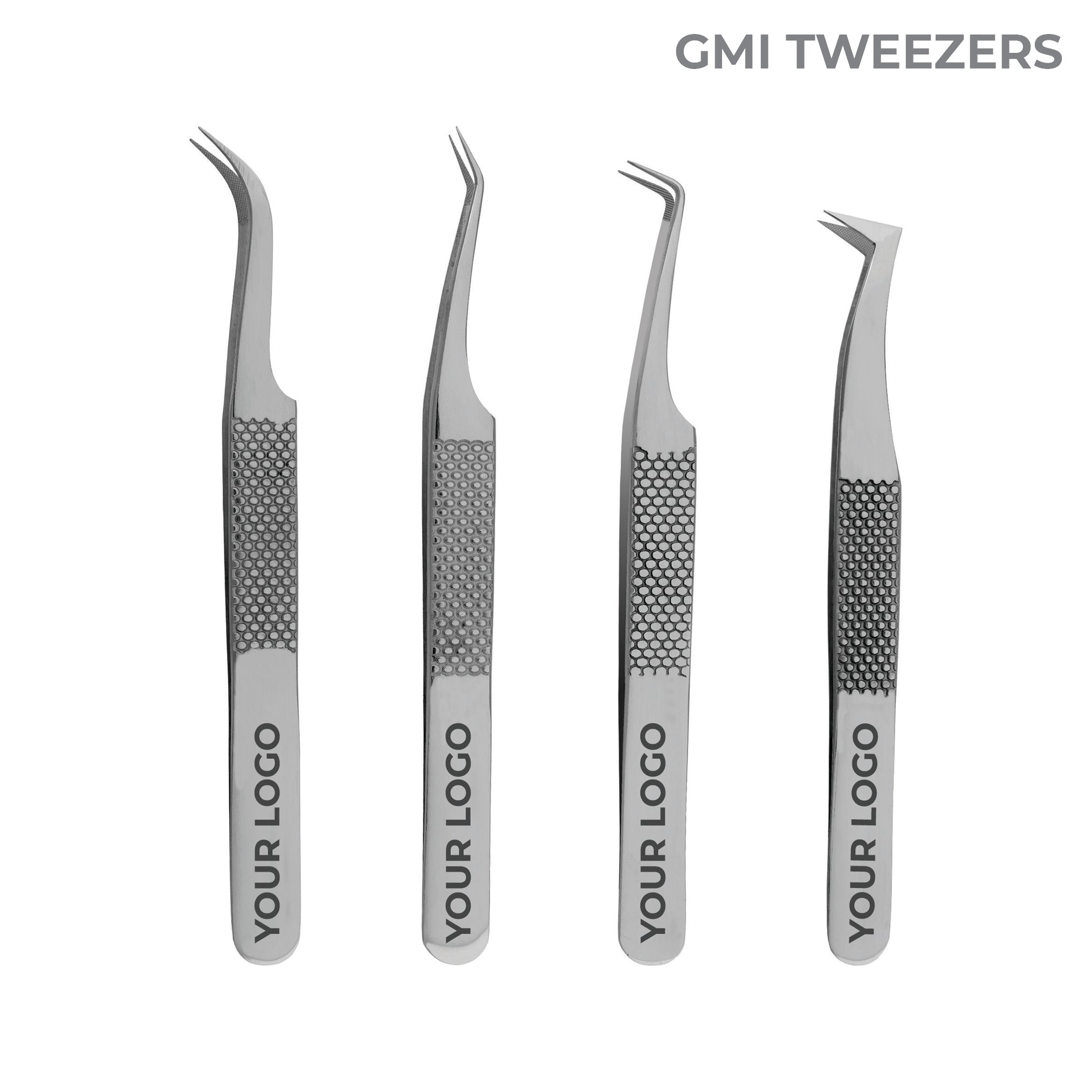 GMI Lash Tweezers – Pack of 4 Stainless Steel Fiber Tip Eyelash Extension Tweezers - Silver