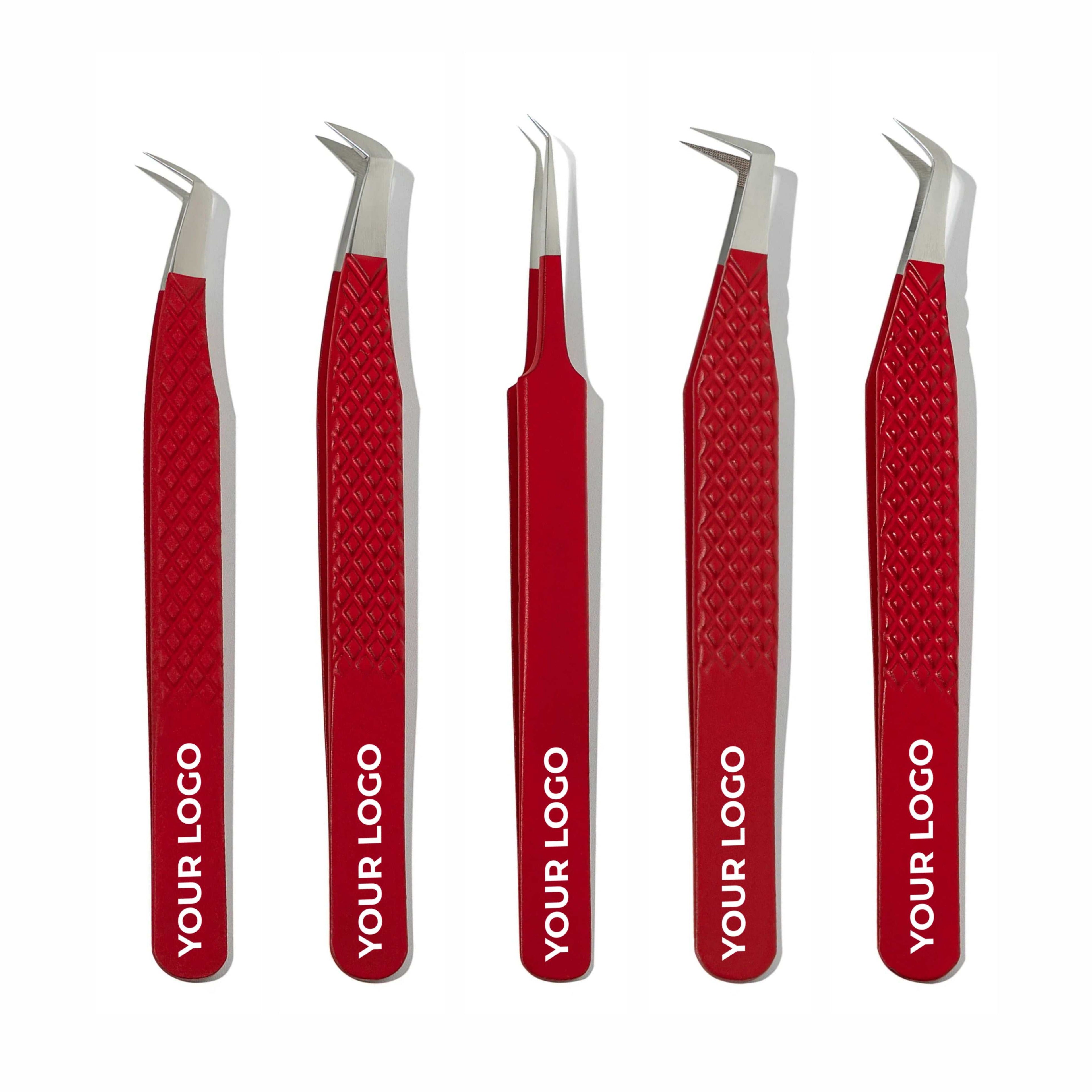 Custom Logo Lash Tweezers – Pack of 5 Professional Eyelash Extension Tools (Wholesale)