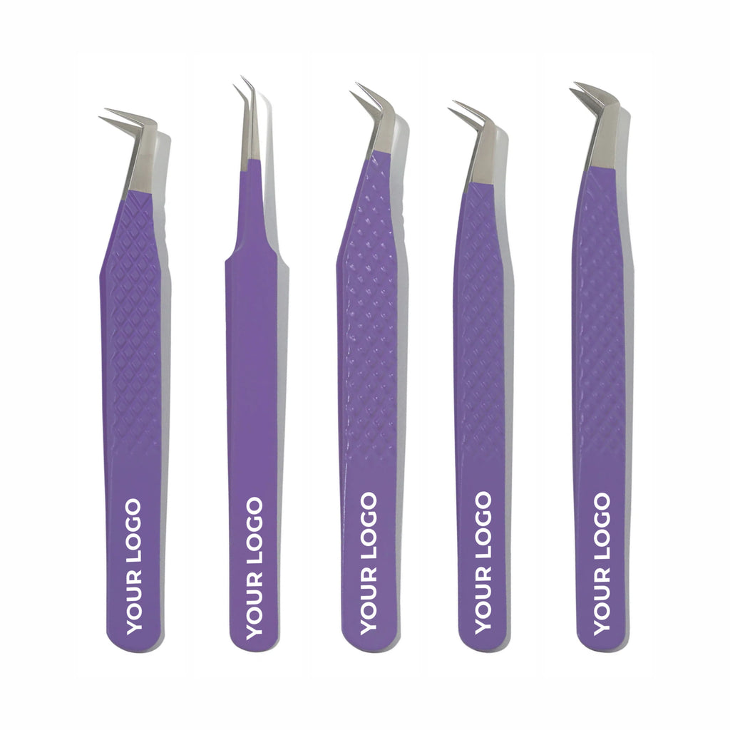 Custom Logo Lash Tweezers – Pack of 5 Professional Eyelash Extension Tools (Wholesale)