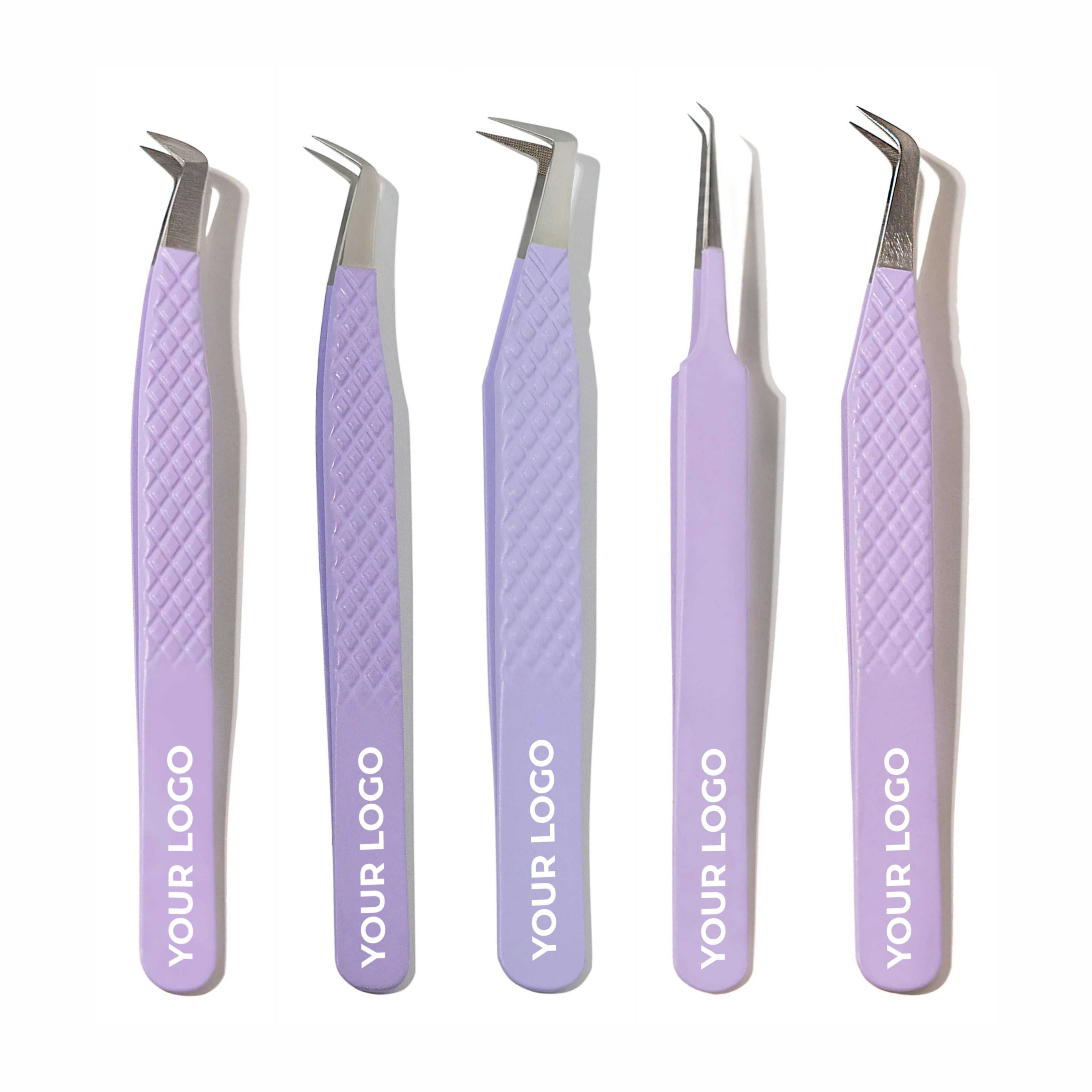 Custom Logo Lash Tweezers – Pack of 5 Professional Eyelash Extension Tools (Wholesale)