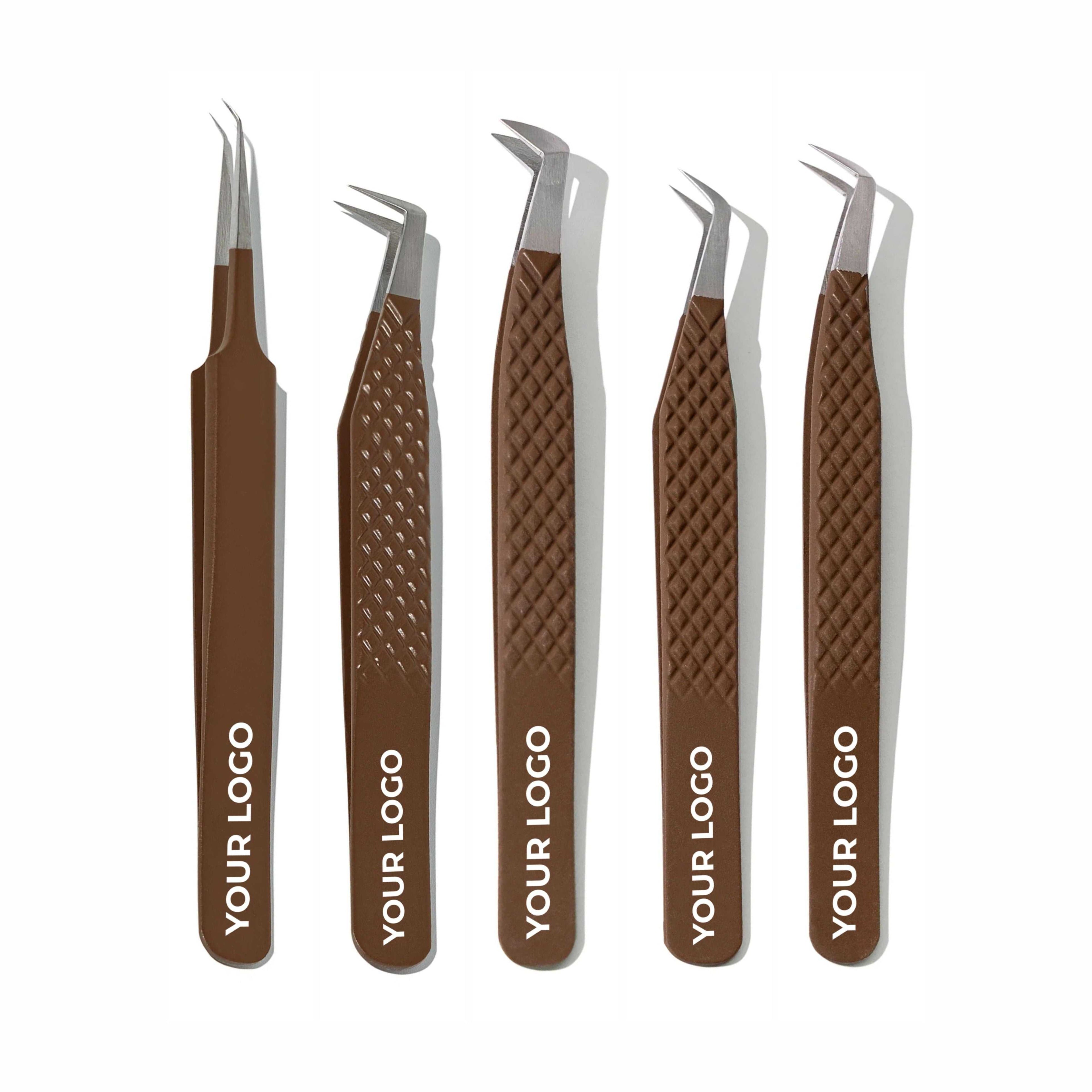 Custom Logo Lash Tweezers – Pack of 5 Professional Eyelash Extension Tools (Wholesale)