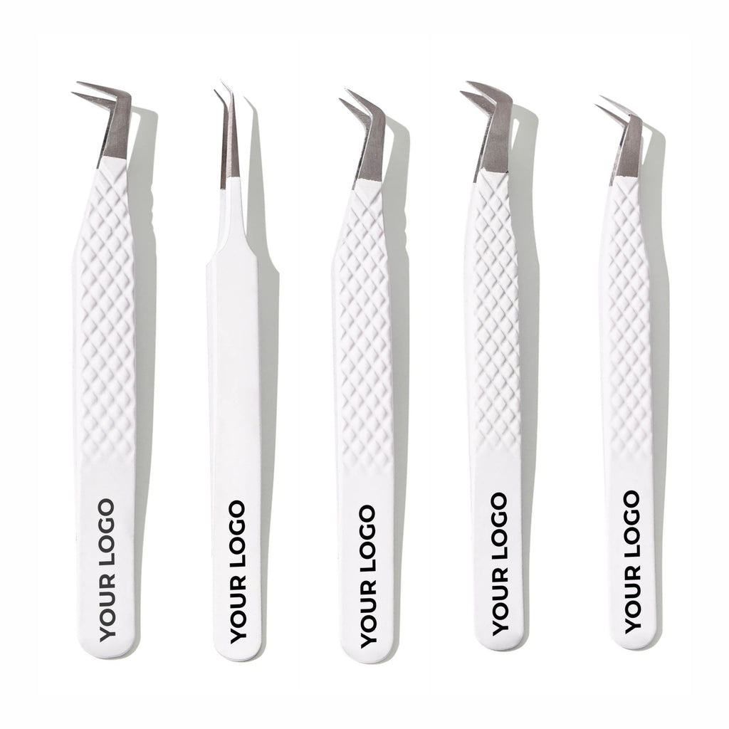 Custom Logo Lash Tweezers – Pack of 5 Professional Eyelash Extension Tools (Wholesale)