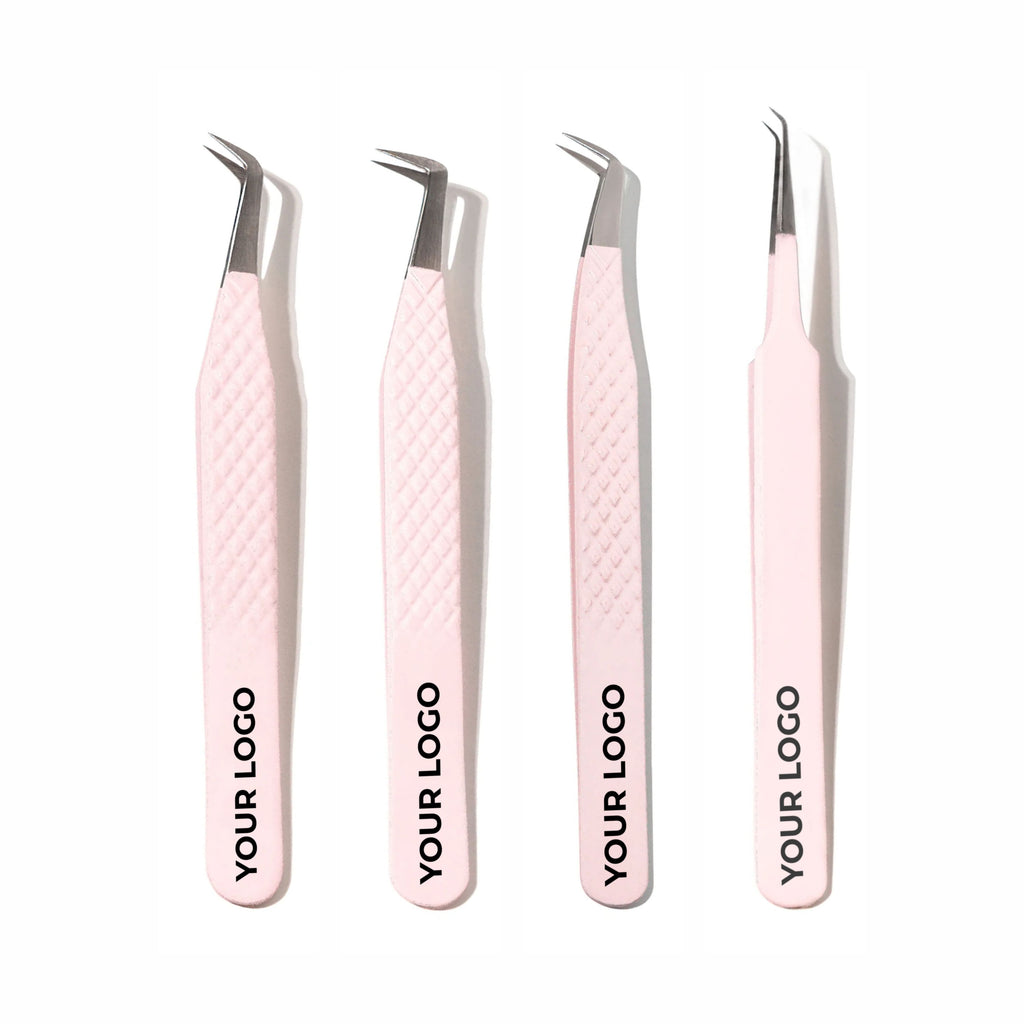 Custom Logo Lash Tweezers – Pack of 5 Professional Eyelash Extension Tools (Wholesale)