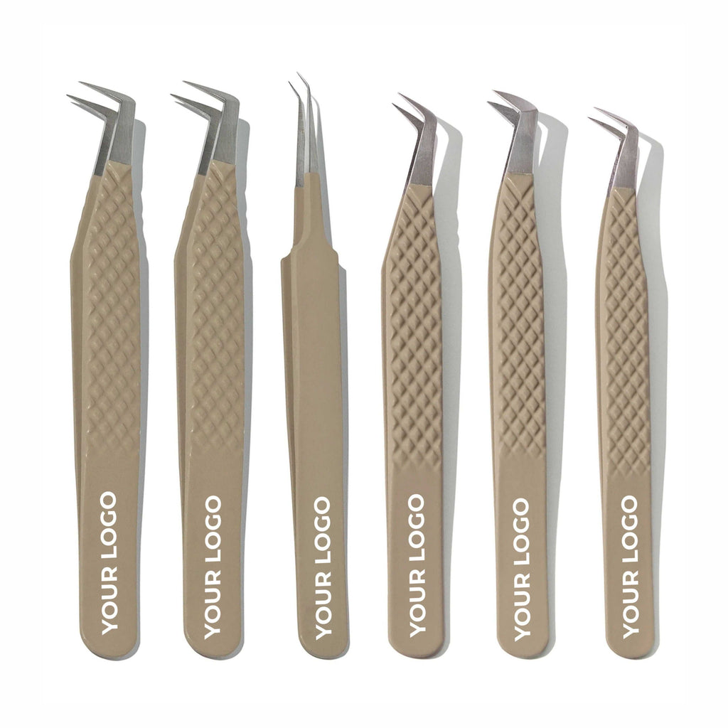Custom Logo Lash Tweezers – Pack of 5 Professional Eyelash Extension Tools (Wholesale)