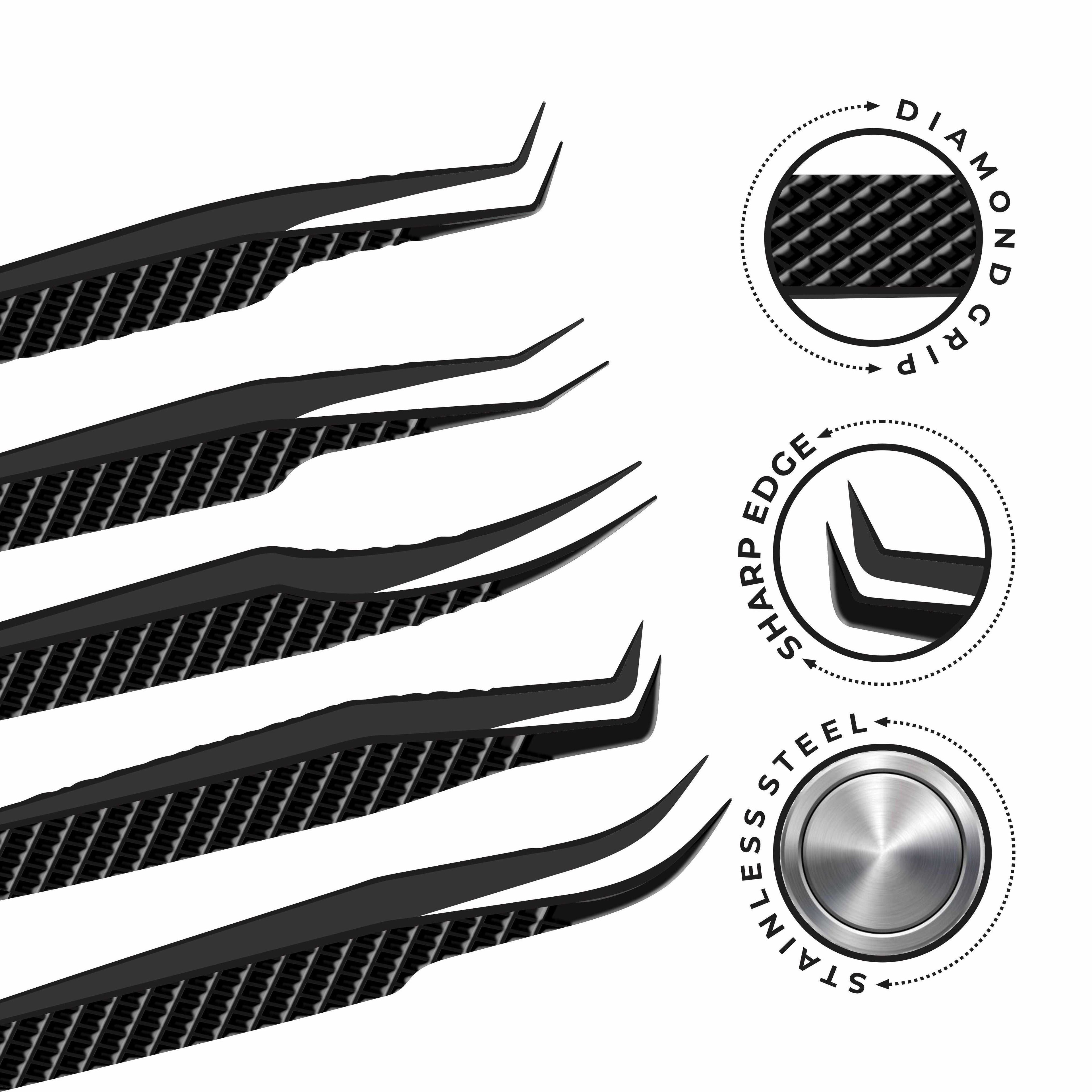 Non Fiber Tip Lash Tweezers For Eyelash Extension Tweezers Professional - Black
