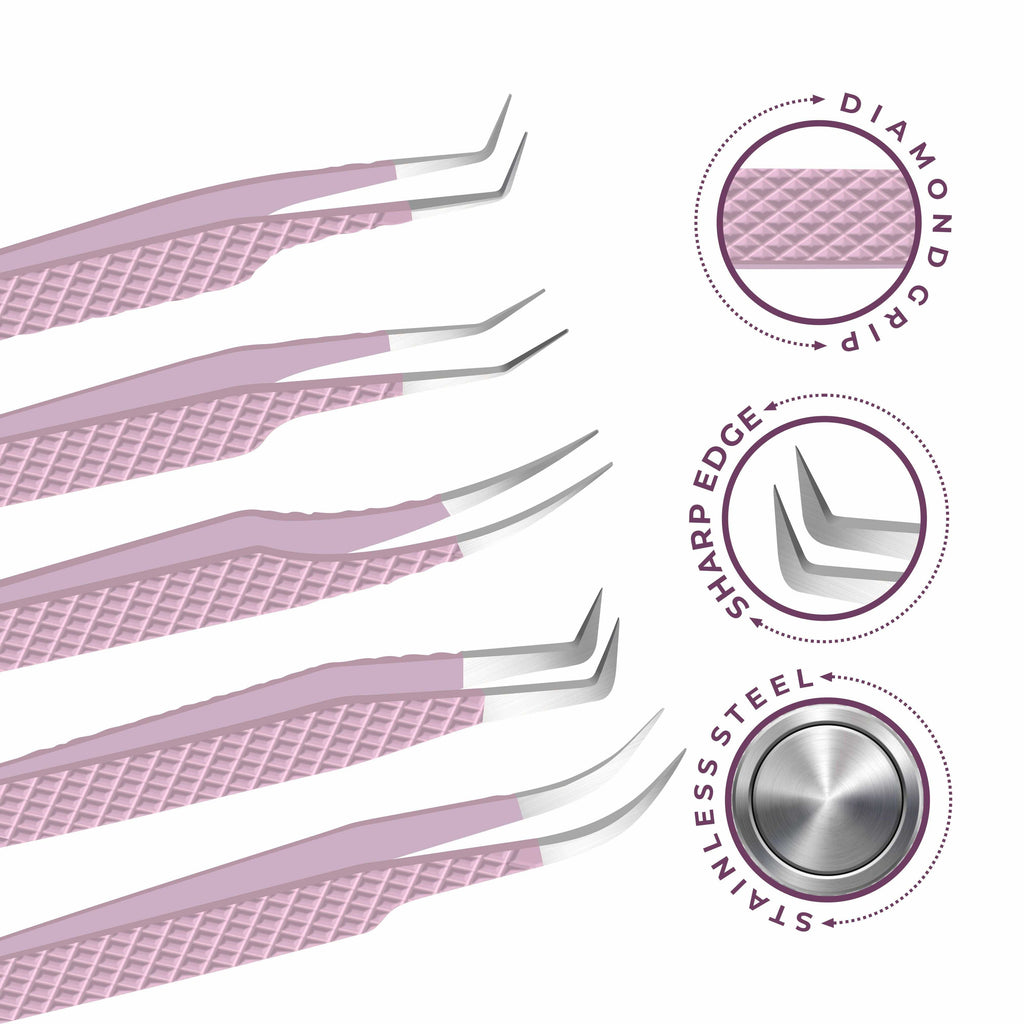 Non Fiber Tip Lash Tweezers For Eyelash Extension Tweezers Professional - Pink
