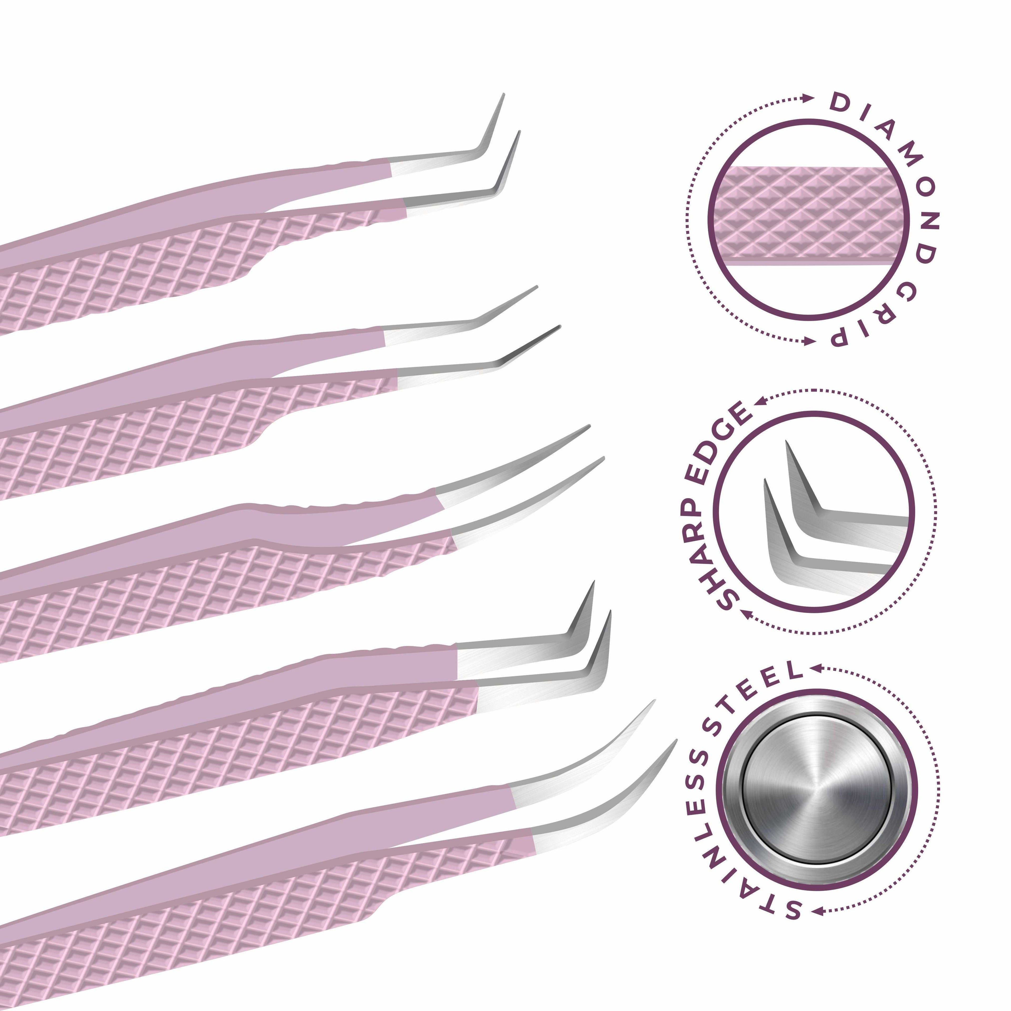 Non Fiber Tip Lash Tweezers For Eyelash Extension Tweezers Professional - Pink