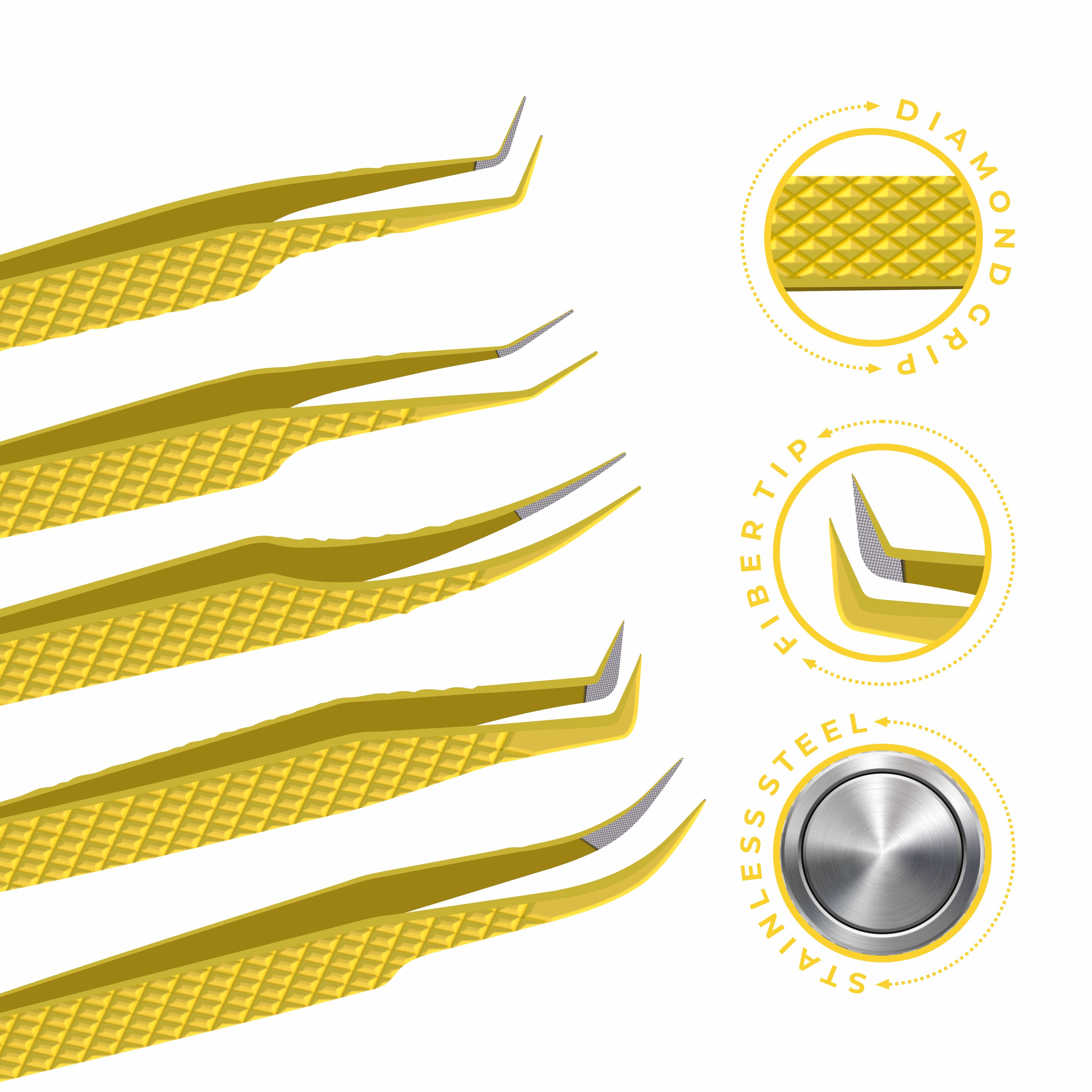 Fiber Tip Lash Tweezers For Eyelash Extension Tweezers Professional - Gold