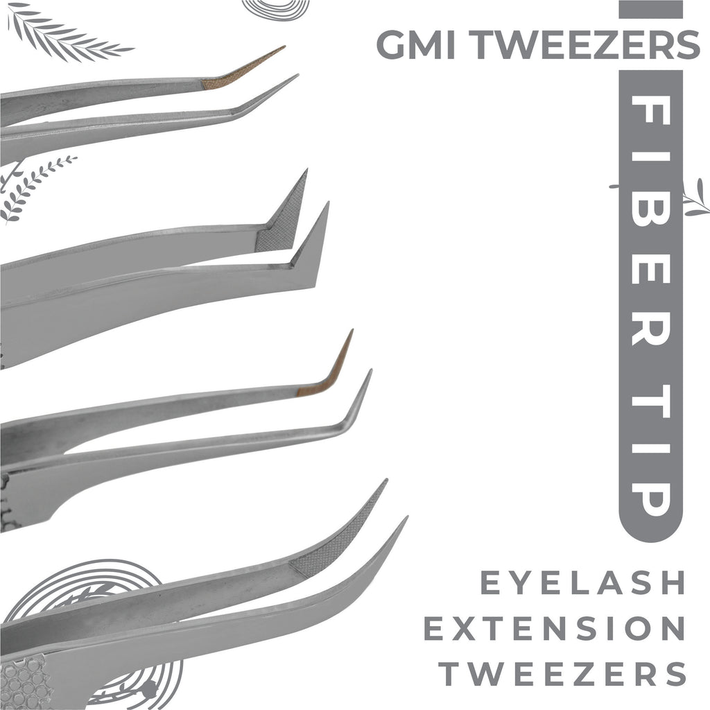 GMI Lash Tweezers – Pack of 4 Stainless Steel Fiber Tip Eyelash Extension Tweezers - Silver