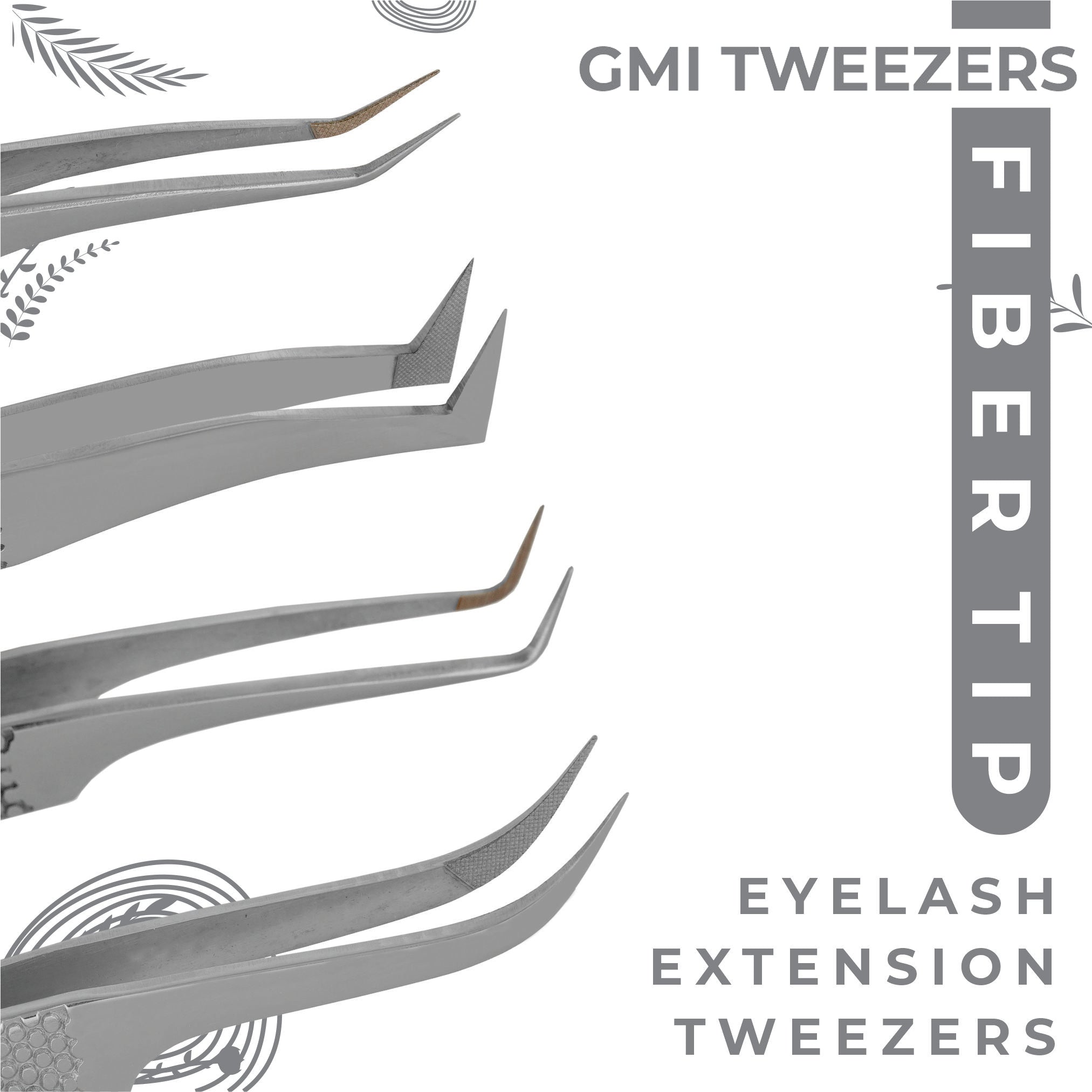 GMI Lash Tweezers – Pack of 4 Stainless Steel Fiber Tip Eyelash Extension Tweezers - Silver