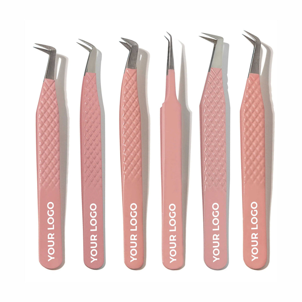 Custom Logo Lash Tweezers – Pack of 6 Professional Eyelash Extension Tools (Wholesale)